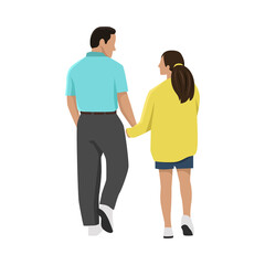 Father holding daughter. Back view. Simple illustration of family Vector illustration.