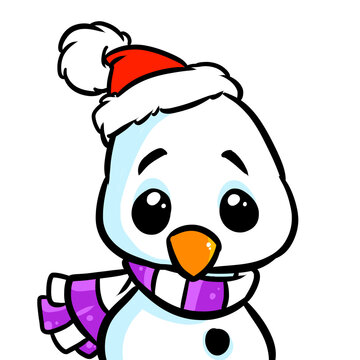 Portrait surprised little snowman character new year illustration cartoon
