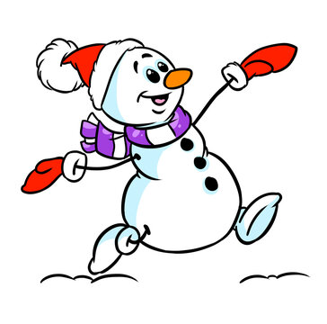 Cheerful snowman runs joy new year illustration 
