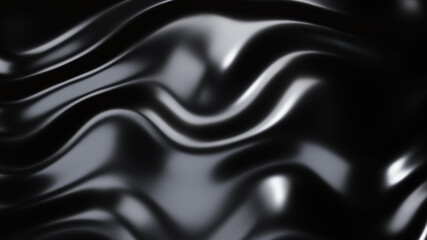 Black metal texture with waves, liquid dark metallic silk wavy pattern, 3D render illustration.