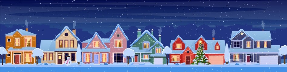 Obraz na płótnie Canvas Residential houses with christmas decoration
