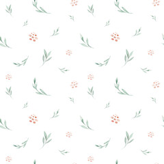 Hand drawing seamless watercolor floral patterns with rose, green leaves, branches and flowers. Bohemian wallpaper gold pink pattern prorea. Background for greeting wedding card.