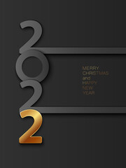 Happy new year 2022 banner. Elegant design of black and gold numbers on a black background. Christmas night. Design of a new logo 2022. Elements for calendar, greeting cards, text, mobile application