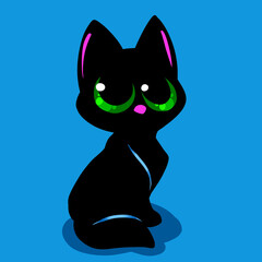 Black cat big eyes card illustration cartoon