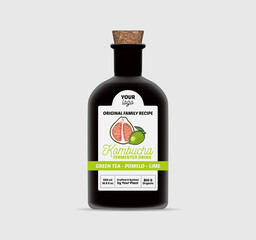 Pomelo Lime Kombucha Tea label template Bottle Packaging Isolated