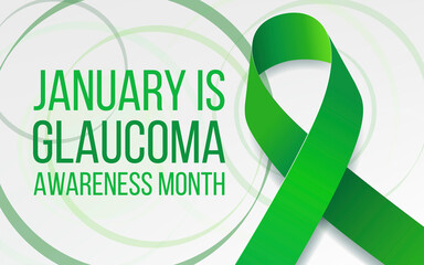 Glaucoma Awareness Month concept. Banner with green ribbon awareness and text.
