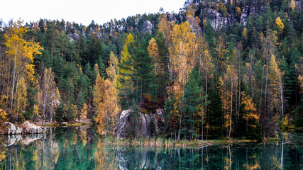 A rock town in Adrspach in autumn