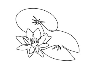 Line art water lily. Minimal lotus with leaves. Logo for beauty or spa salons