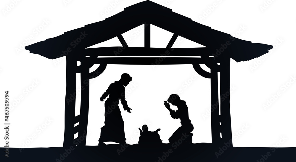 Wall mural Christmas Nativity Scene Jesus Manger Silhouette