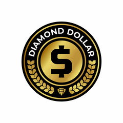 diamond dollar luxury gold badge premium vector