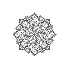 Symetrical floral mandala hand drawn graphic drawing