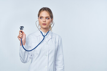 female nurse white coat stethoscope therapist hospital