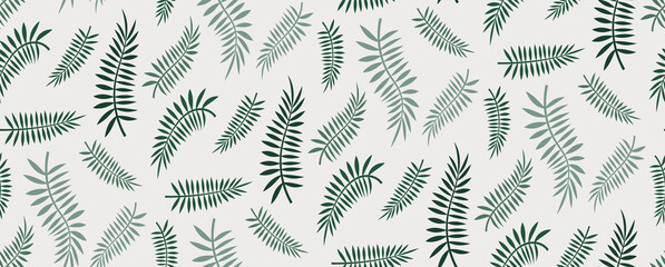botanical seamless vector pattern with fern. green leaves with light background