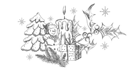 Fototapeta na wymiar Christmas, New Year composition. Vector illustration, sketch, drawing.
