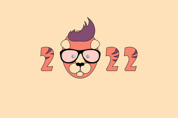 Tiger head as a symbol of 2022 year. Hipster style