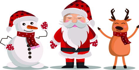 Santa Claus, snowman and deer