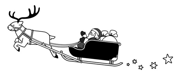 そりを引くトナカイとそりに乗ったサンタクロース モノクロ © yume minol