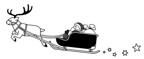 そりを引くトナカイとそりに乗ったサンタクロース モノクロ © yume minol