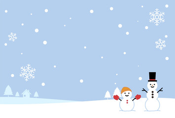 雪だるまと雪景色　ポストカード 横位置