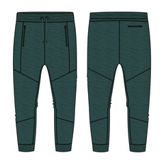 Fleece  jersey  Sweat pant With Cut and sew technical fashion flat sketch template front and back views. Apparel jogger pants vector illustration Green Color  mock up for kids and boys. 