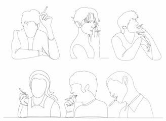 people smoke, continuous line drawing isolated, vector