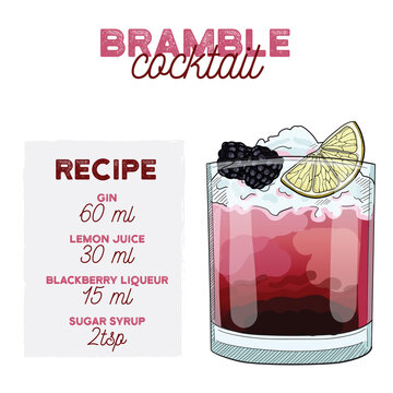 Bramble Cocktail Illustration Recipe Drink with Ingredients