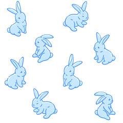 Simple seamless trendy animal pattern with illustration of rabbit. Cartoon vector print.
