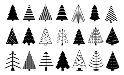 set of christmas tree flat icon or black flat icon christmas tree isolated or green christmas tree flat style. eps vector