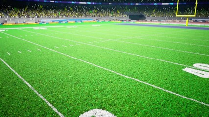 American football night stadium with fans iilluminated by spotlights waiting game. High quality 4k footage