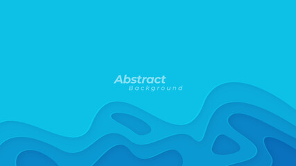 Blue Paper cut layered 3D texture vector background.