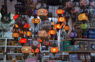 Naklejka premium Turkish oriental glass lanterns background