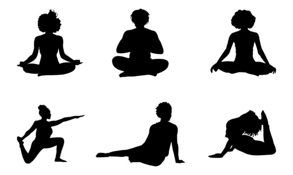 African American Women Yoga, silhouette of yoga, 