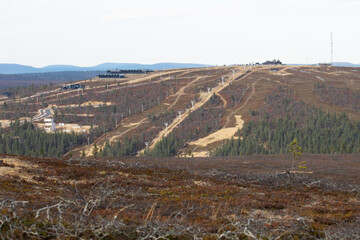Top of Saariselkä ski resort before winter season in Northern Finland.
