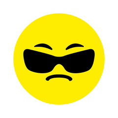 Smiley face with black sunglasses. Emoji icon vector. Emoticon sign. Negative emotions. Vector illustration.