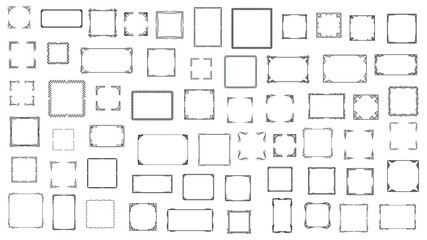 Big Set Black Simple Line Frame Collection Doodle Square Floral Frame Elements Vector Design Style Sketch Isolated Illustration For Banner