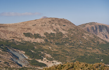 Chornogora ridge. Sunny autumn day in the mountains. Ukrainian Carpathian mountains.