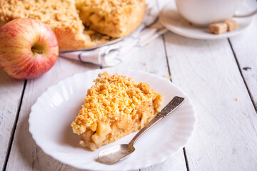 Apple pie, traditional homemade fruit cake with cinnamon