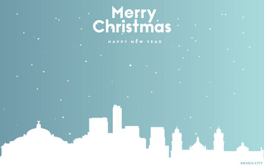 Fototapeta premium Christmas and new year blue greeting card with white cityscape of Mexico City