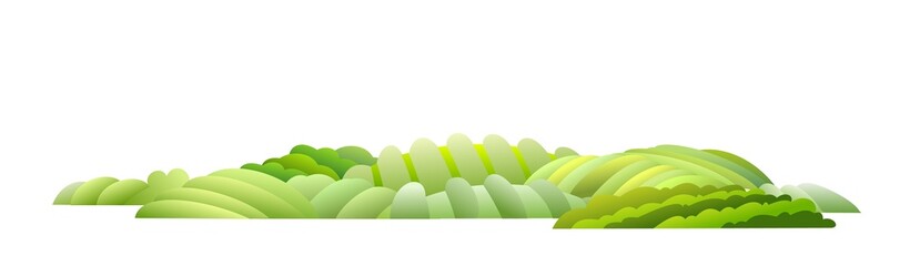 Obraz premium Rural hills with plants. Farm cute landscape. Funny cartoon design illustration. Flat style. Isolated on white background. Vector.