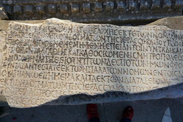 Ancient Greek scripts on the marble stone