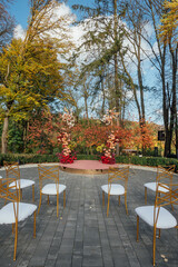 Wedding autumn ceremony arch. Floral decoration design