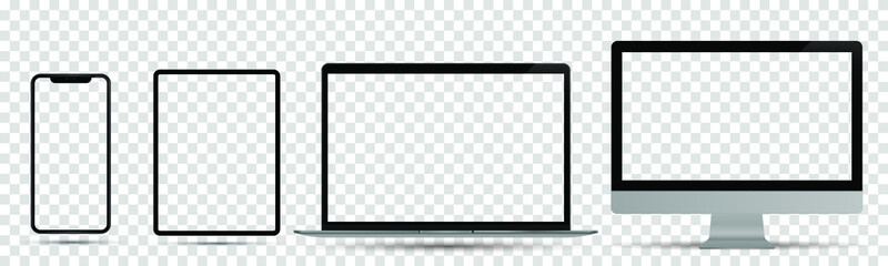 Realistic set of monitor, laptop, tablet, smartphone - Stock Vector illustration.