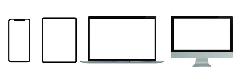 Realistic set of monitor, laptop, tablet, smartphone - Stock Vector illustration.