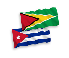 Flags of Co-operative Republic of Guyana and Cuba on a white background
