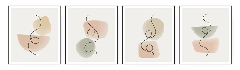 Set of abstract one line design art. Modern one line drawing. Creative decoration minimalist wall art. Artistic hand painted compositions. Vector illustration.
