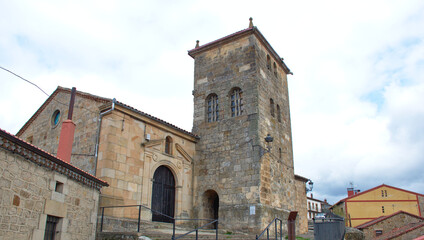 Fototapeta na wymiar Church of San Adrian Martir in the village of Regumiel de la Sierra, Burgos province, Spain. Built in the 16th century on a Mozarabic necropolis.