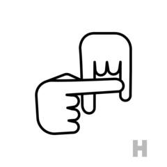 Letter H Universal and handicapped hand alphabet letter. Simple clear linear letter H, hand language. Learning the alphabet, non-verbal deaf-mute communication, expressive gestures vector.