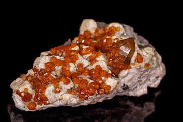 macro mineral stone Grossular, Garnet, Epidote on a black background
