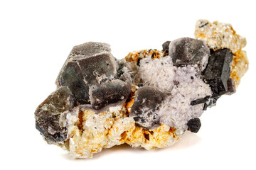 macro mineral fluorite stone on white background