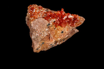 Macro mineral stone Vanadinite on a black background